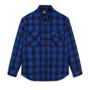 The Kooples Blue Black Plaid Wool Lined Shirt Jacket Men’s XL | Quilted Flannel